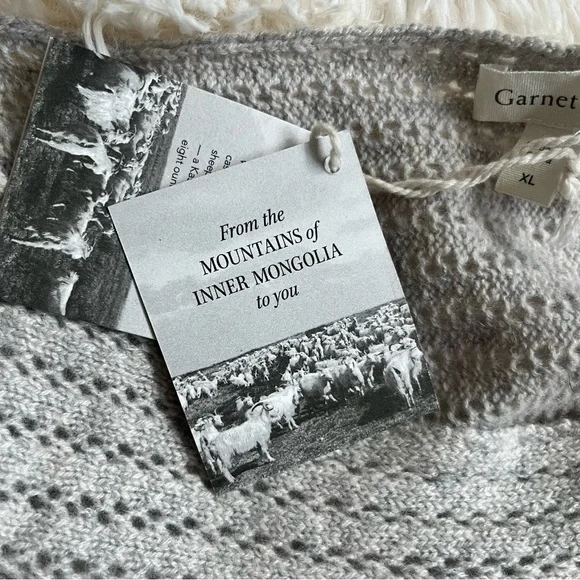 Garnet Hill Cashmere NWT Gray Sweater XL Pointelle Open Knit 3/4 Sleeves